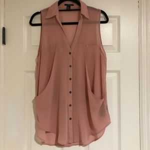 Blush Pink Button-Down Sleeveless Polyester Blouse